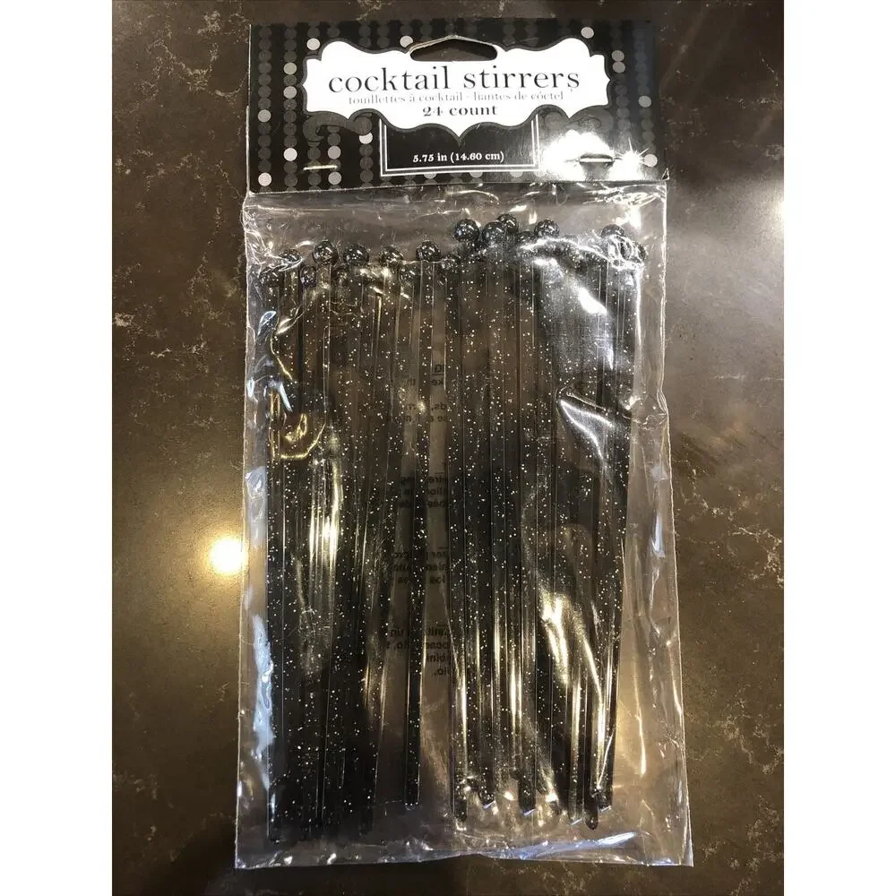 24 Glitzy black glitter Glitz cocktail‎ stirrers Party Decor Drink Stir Sticks